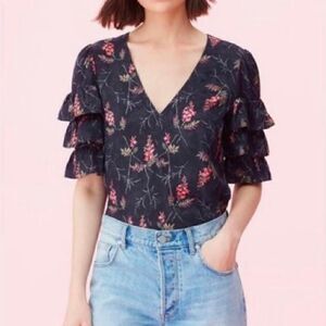 Rebecca Taylor Floral Print Silk Jacquard Fairy Romantic Whimsigoth Top 8 